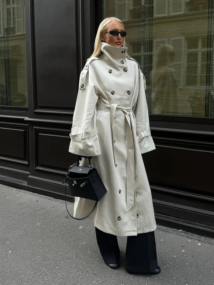 Éline Luxe Trench Coat – Double-Breasted Cream Edition
