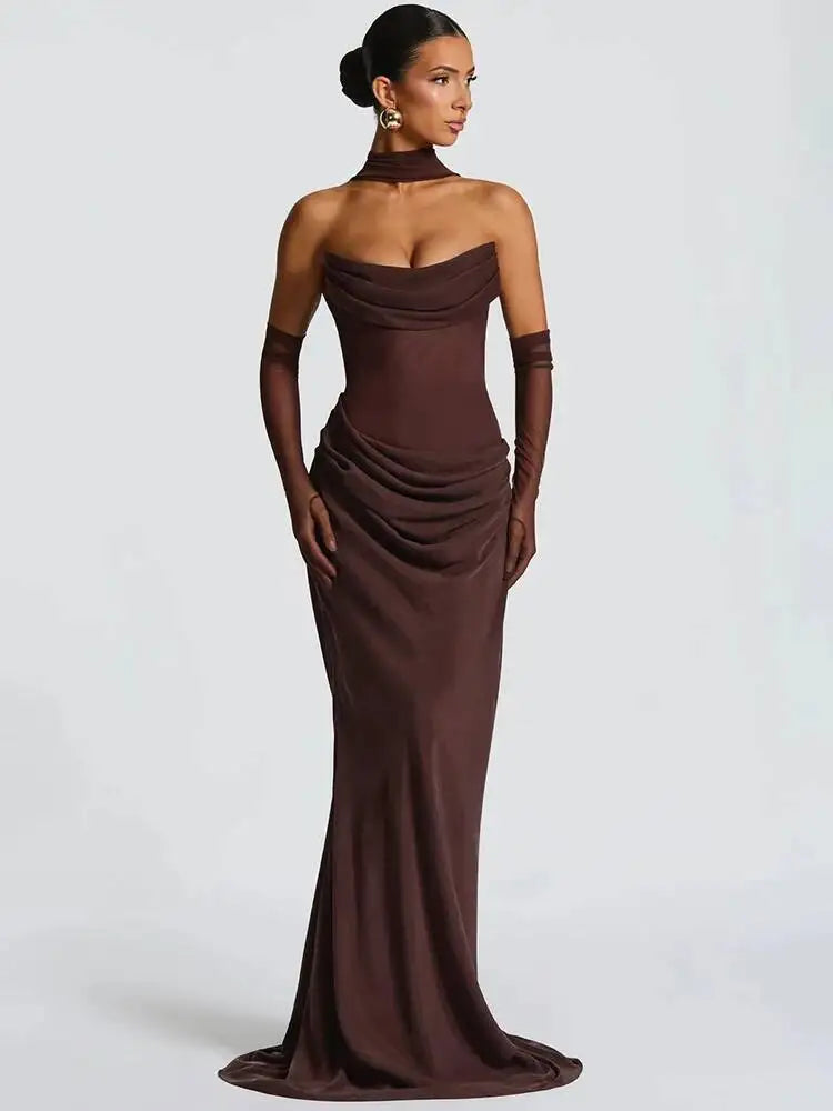 Éline Draped Silhouette Maxi Dress – Off-Shoulder Elegance