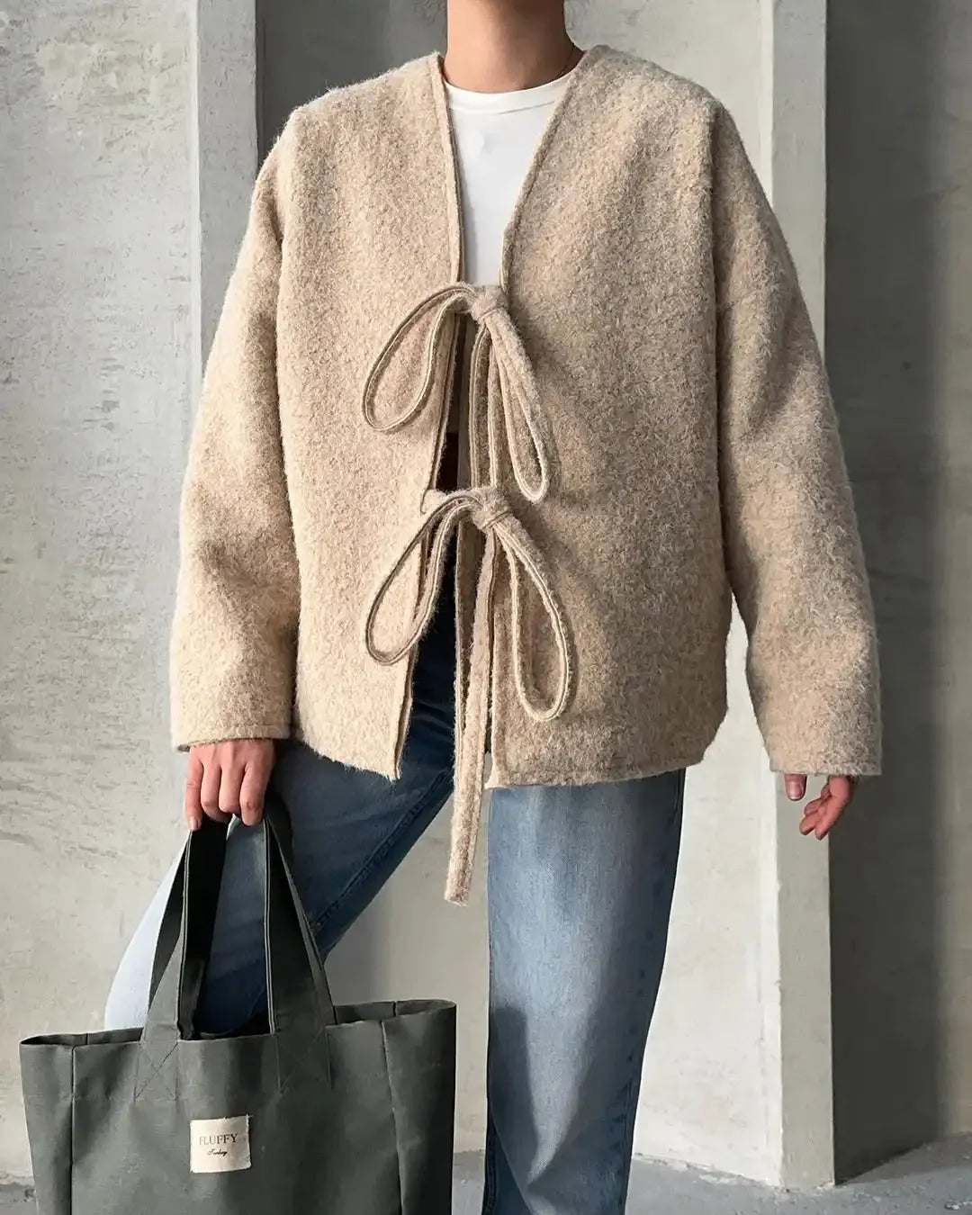 Éline Bow Knit Jacket – Cozy Wool Blend