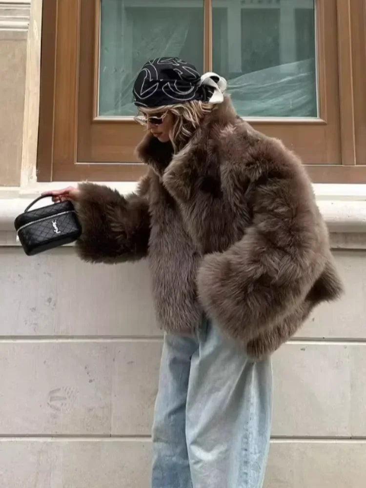 Éline Faux Fur Luxe Coat – Mink Brown