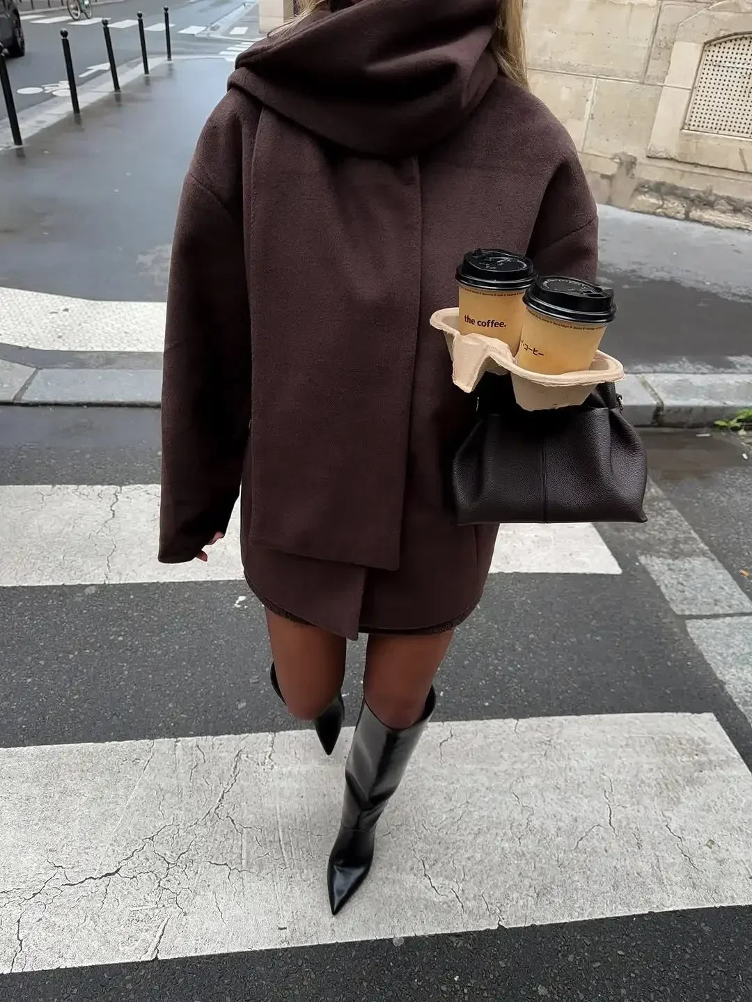 Éline Cape Wool Coat – Soft Draped Elegance