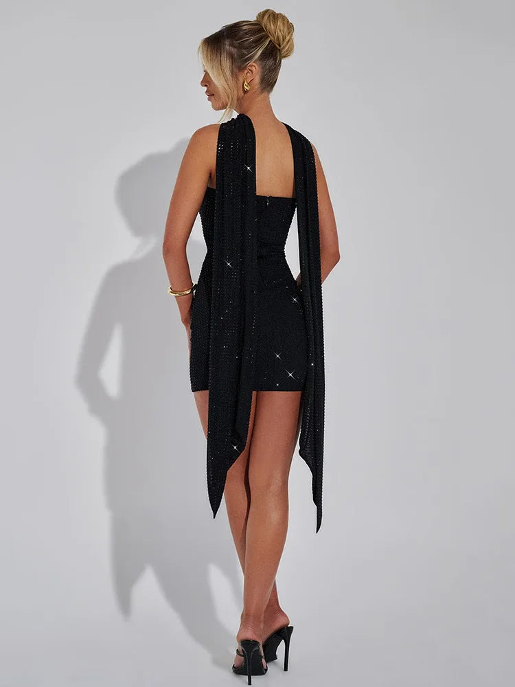 Éline Lumière Crystal Strapless Mini Dress – Schwarz