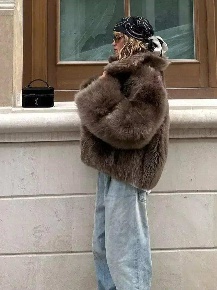 Éline Faux Fur Luxe Coat – Mink Brown